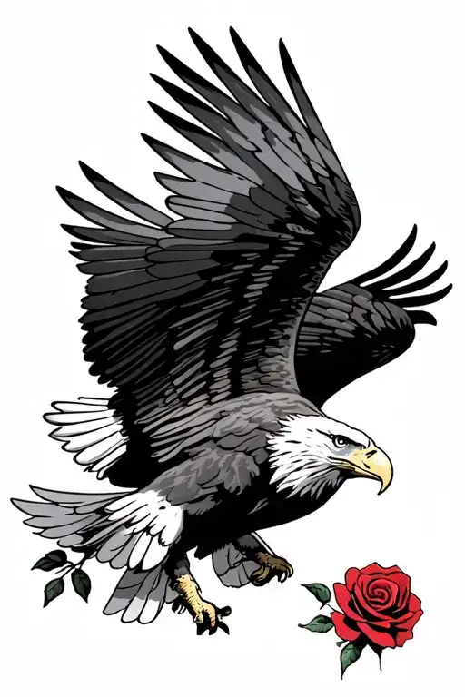 bald eagle soaring holding a rose tattoo design idea