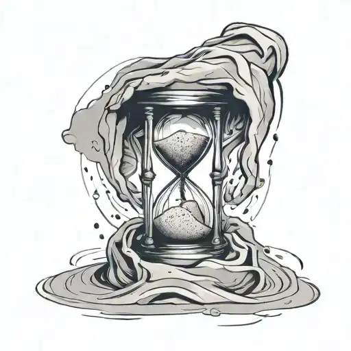 Hour glass broken, sands flowing out of a crack in to hands tattoo design idea