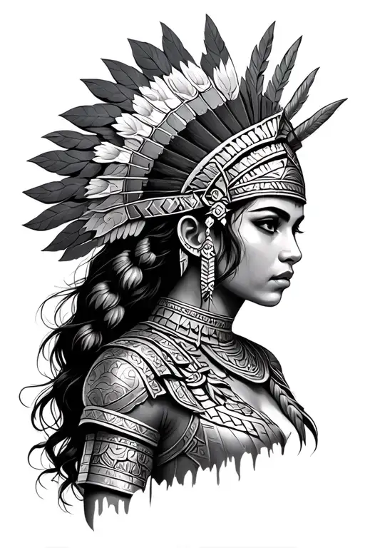 Beautiful aztec warrior princess tattoo design idea