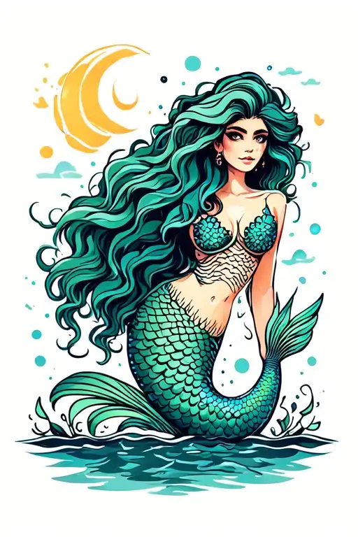 mermaid easy marker bold lines tattoo design idea