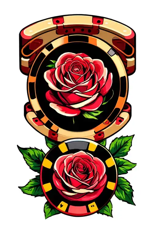casino chips cards rose tattoo design idea