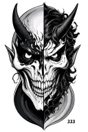 333 half good half evil tattoo design idea