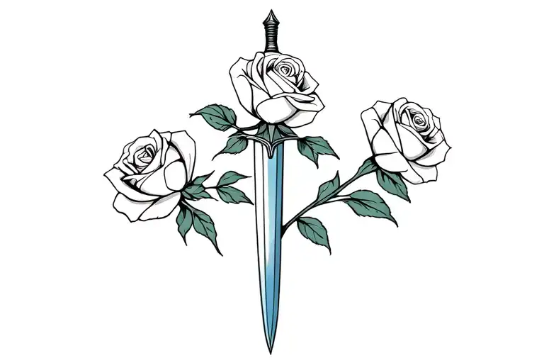 three roses on a dagger blade tattoo design idea