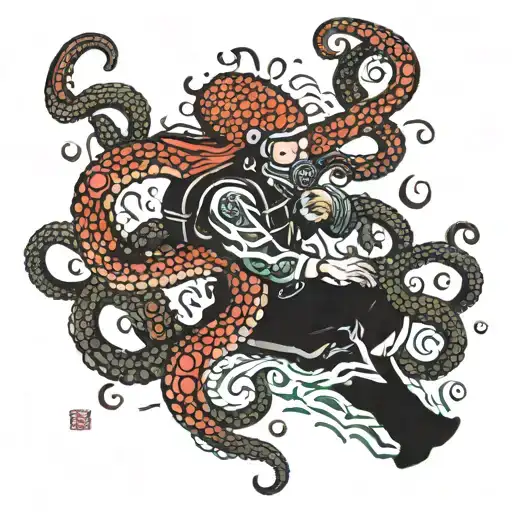 diver w octopus tentacles tattoo design idea
