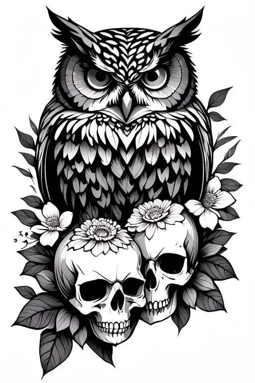 animated.forest with owl skulls flowers sleeve tattoo tattoo design idea