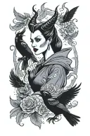 maleficent with a crow flying infront of her  tattoo design idea