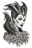 maleficent with a crow flying infront of her  tattoo design idea