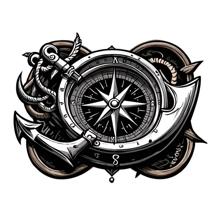 compass and anchor  tattoo design idea