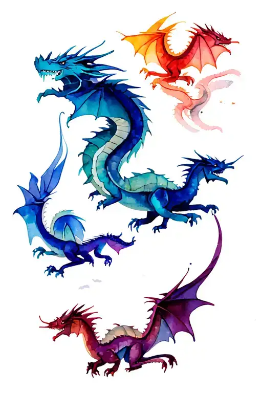 a flock of dragon fading out of existence  tattoo design idea
