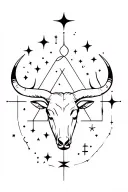 taurus zodiac with libra zodiac in background with negative shading and a moon and stars tattoo design idea