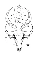 taurus zodiac with libra zodiac in background with negative shading and a moon and stars tattoo design idea