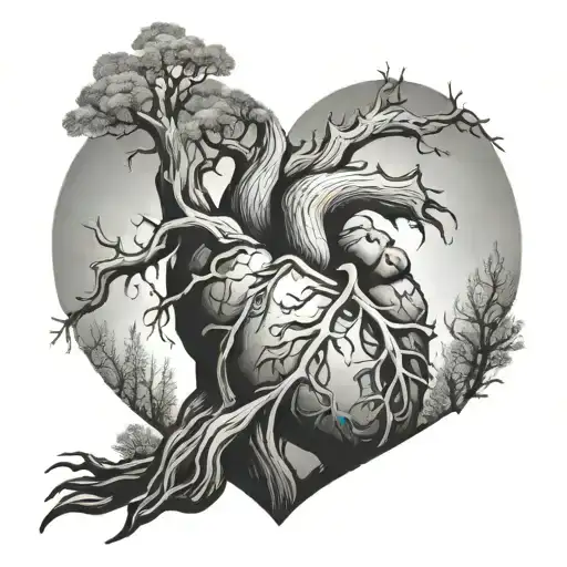 ST + TP inside of a heart Carved into a tree tattoo design idea