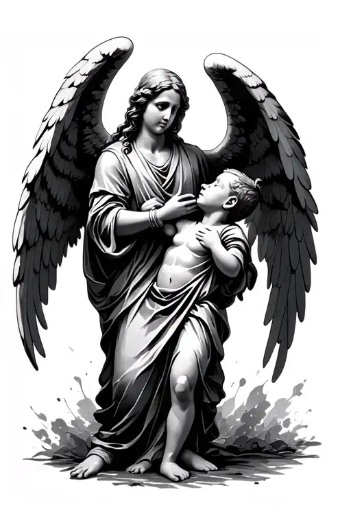 gaurdian angel protecting a kid tattoo design idea
