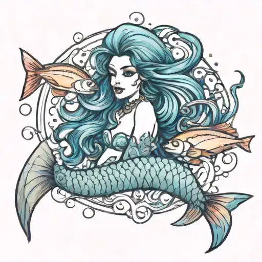 mermaid and redfish tattoo design idea