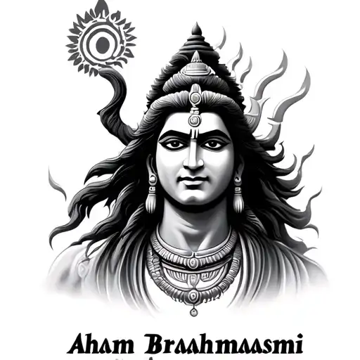 Shiva Tripund and Trishul Below Written Aham Brahmasmi in Sanskrit tattoo design idea