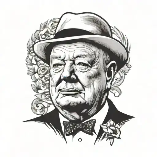 winston churchill with quotes incorporated tattoo design idea
