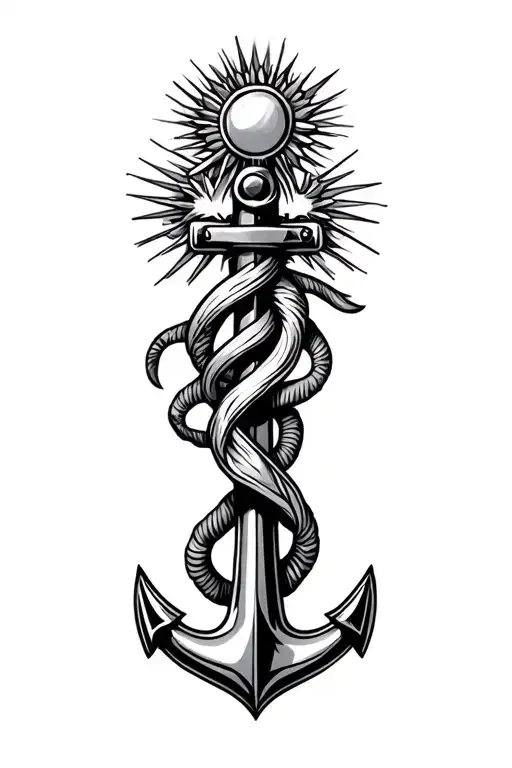starburst with anchor intertwined tattoo design idea