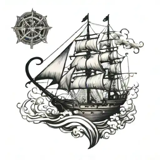 galleon black white tattoo design idea