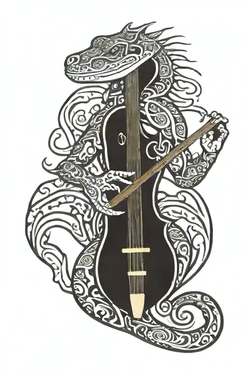 salamander playing the banjo tattoo design idea