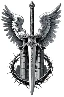 Archangel Micheal's sword with cathedral and crown of thorns tattoo design idea