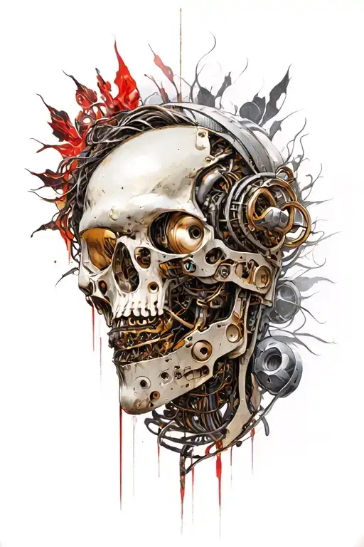 Core Biomechanical Aesthetic hints of color brass, copper red, realistic, love my career  tattoo design idea