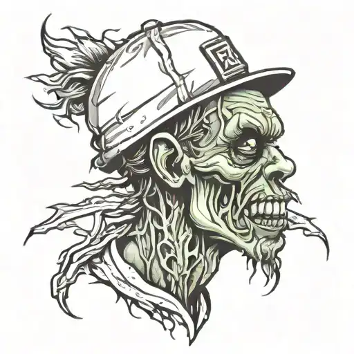Hip hop Zombie head wearing tattoo design idea