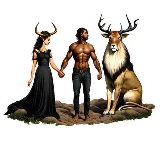 a Leo girl, a virgo male and Taurus male  holding hands tattoo design idea
