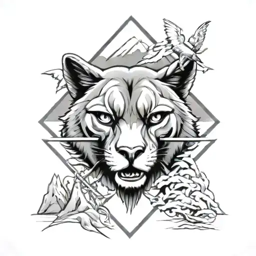 neo traditional tattoo symmetrical and based on bc Canada bears mountain lions and mountains and eagles tattoo design idea