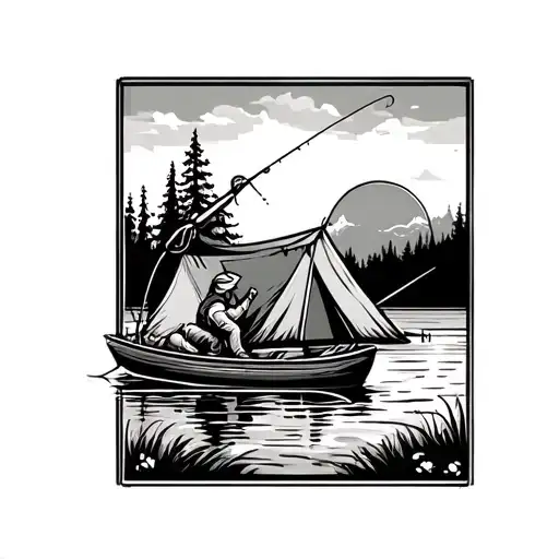 fishing and camping tattoo design idea