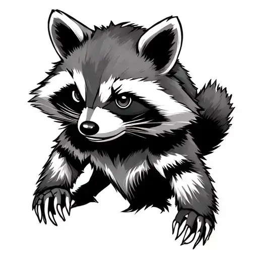 Minimalist bicep rocket raccoon tattoo design idea