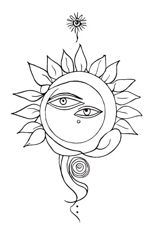 moon, sun, lotus and third eye with shade tattoo design idea