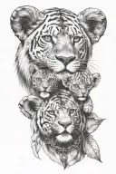 1 male leon and 1 female leon and 3 little leon con corona tattoo design idea