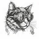 STEAMPUNK CAT WITH GOGGLES TATTOO BLACK WORK LINE WORK SIMPLE LINES WITH SMALL AMOUNT OF SHADING tattoo design idea