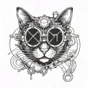 STEAMPUNK CAT WITH GOGGLES TATTOO BLACK WORK LINE WORK SIMPLE LINES WITH SMALL AMOUNT OF SHADING tattoo design idea