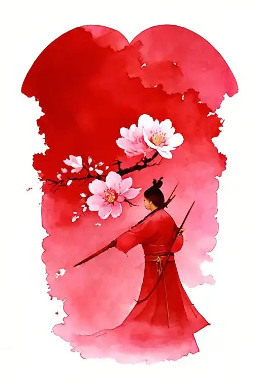 Chinese warrior Fleur de Sakura Tree tattoo design idea