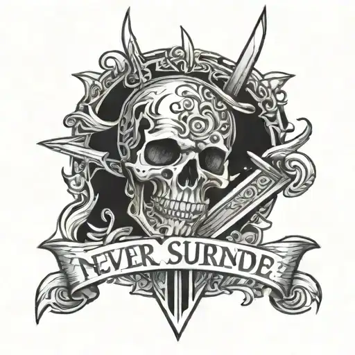 NEVER SURRENDER carved into its blade tattoo design idea