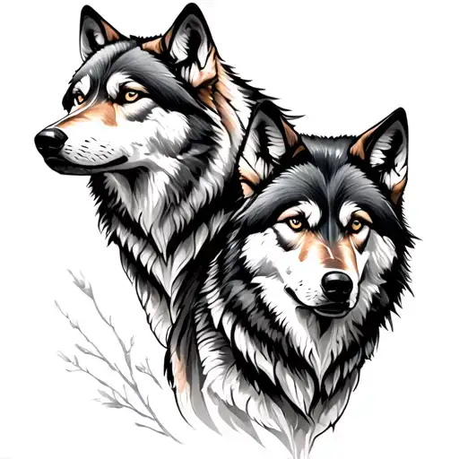 nordic 2 wolves tattoo design idea