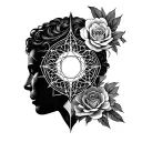 unique sacred geometry pattern depicting mom and dad's sacrifice and your life struggles and a head full of dreams tattoo design idea