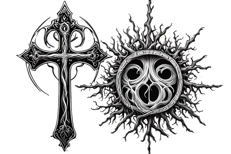 cross with roots, chi rho, Acts 8:30-31 tattoo design idea