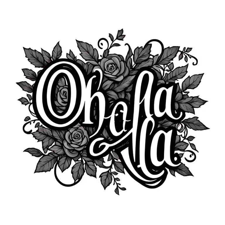 "Ooh la la" vines, leaves, and intertwined words tattoo design idea