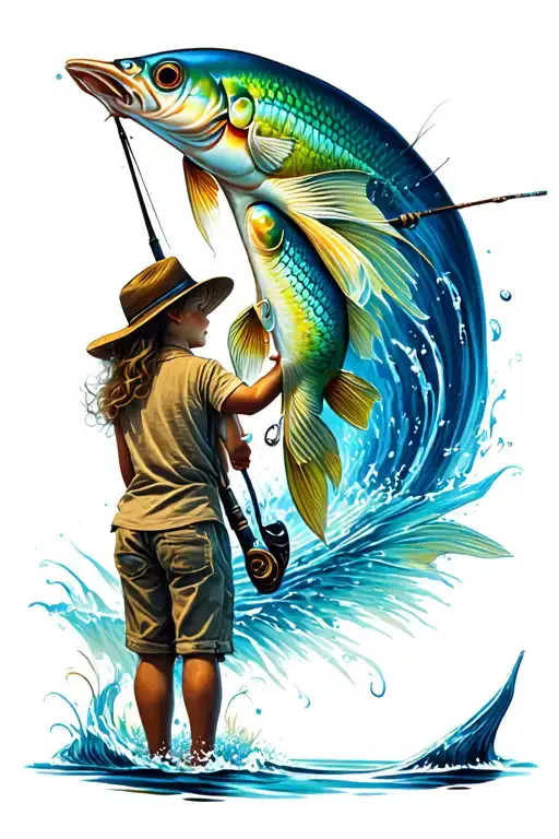 in memory of daddy daughter fishing rod tattoo design idea