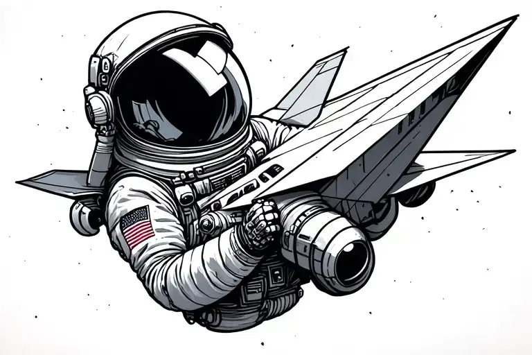 astronaut paper airplane tattoo design idea