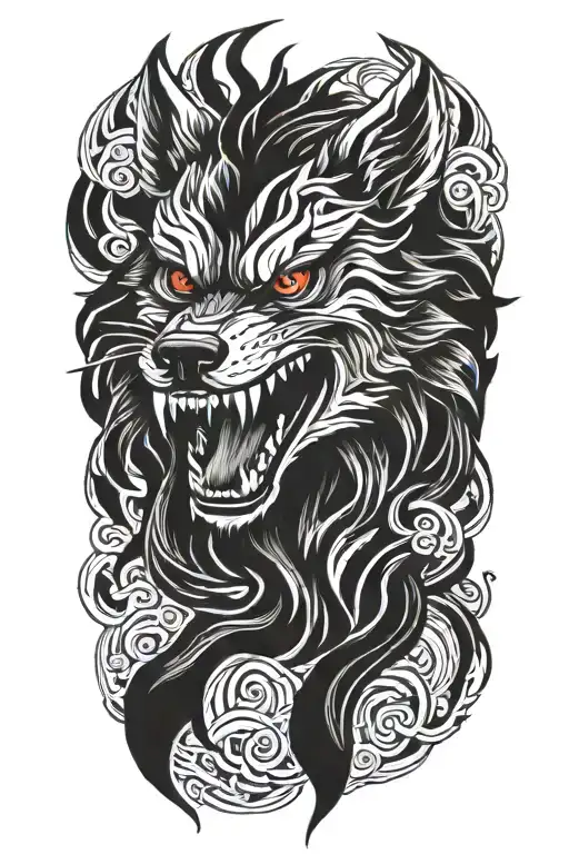 growling fenrir tattoo design idea