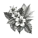 tropical flowers and leaves tattoo design idea