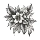 tropical flowers and leaves tattoo design idea