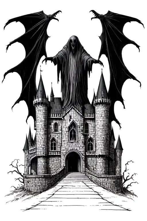 Dementor over hogwarts castle tattoo design idea