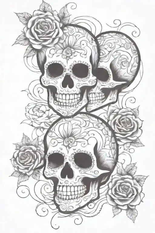 sugar skull couple holding hands tattoo design idea