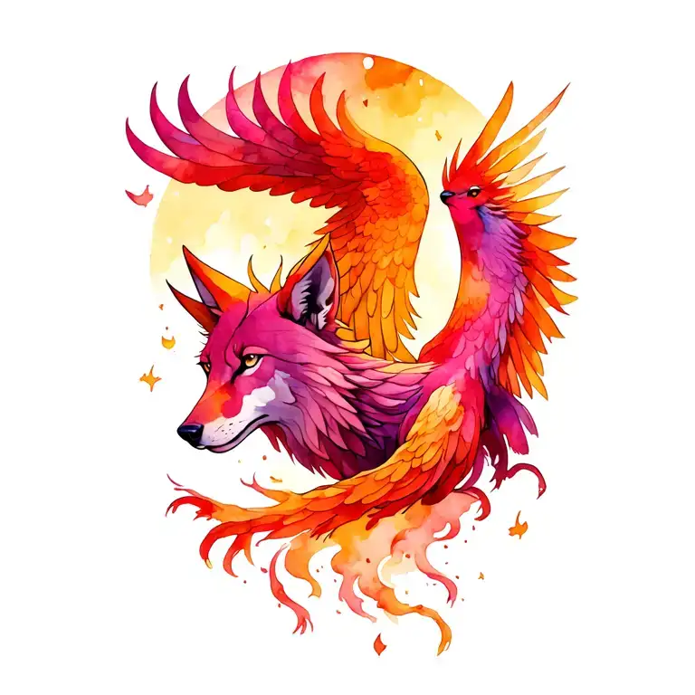 wolf and phoenix rising from the ashes tattoo design idea