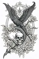 tree snake one pyramid black eagle waterfalls eyeball wheelchair sun, moon ,whale,dragonemersing,grimreaper skull roses  tattoo design idea