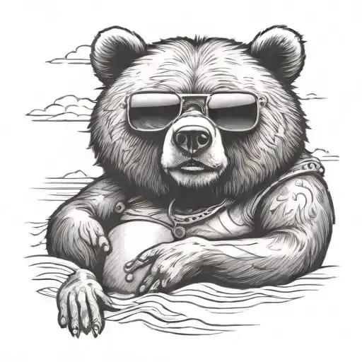 papa bear chilling at the beach with sunglasses tattoo design idea